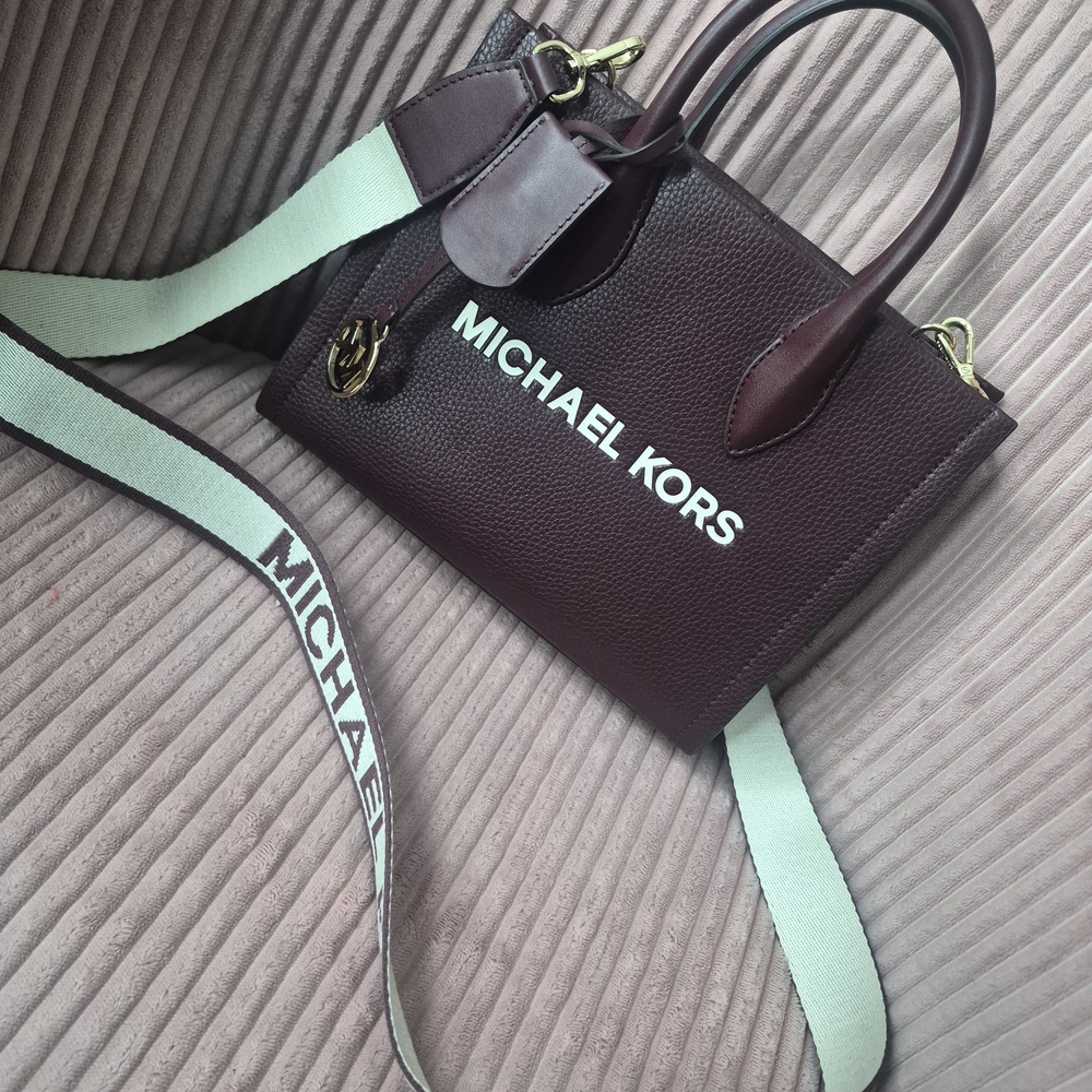 Michael Kors Burgundy Satchel with Mint Strap